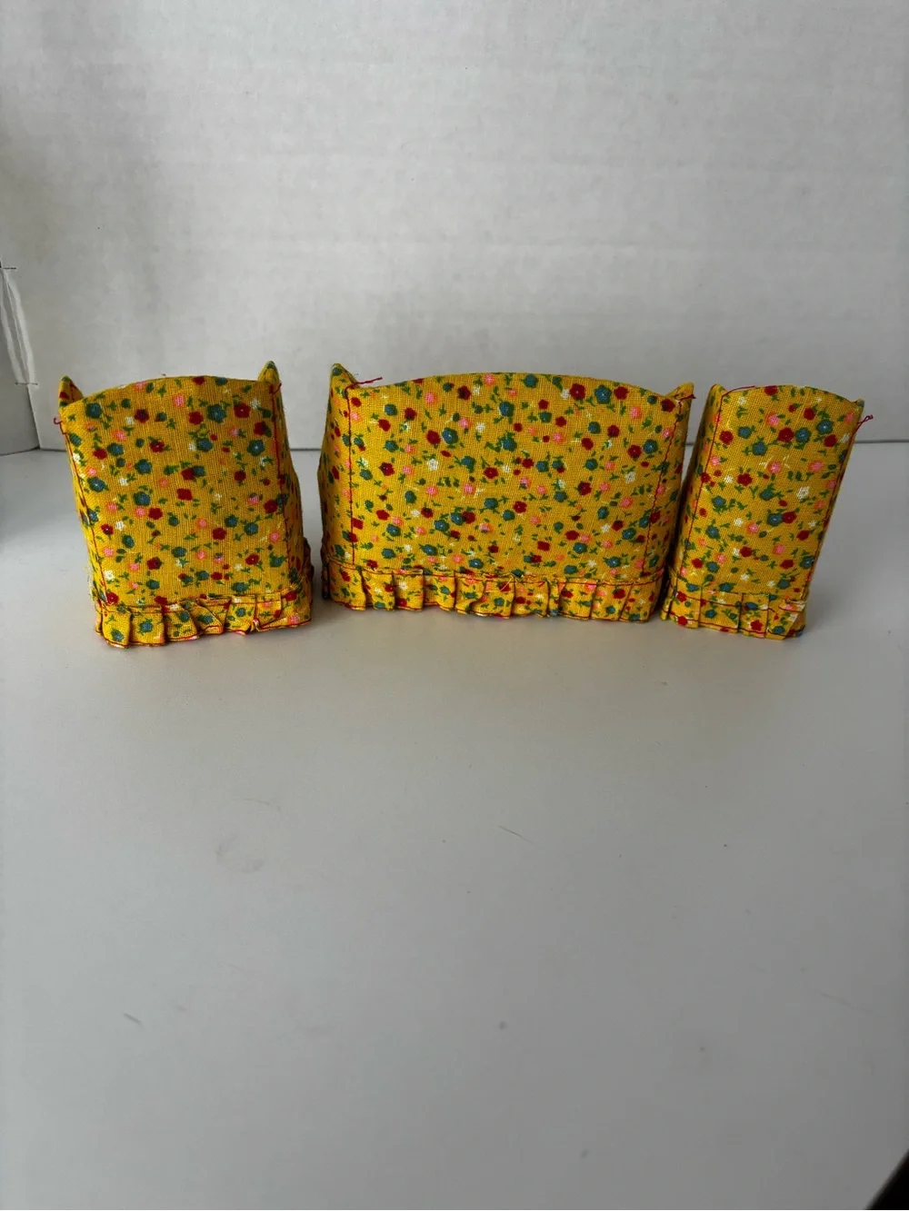 Vintage HandmadeDollhouse Furniture Set Yellow Floral Sofa and Chairs